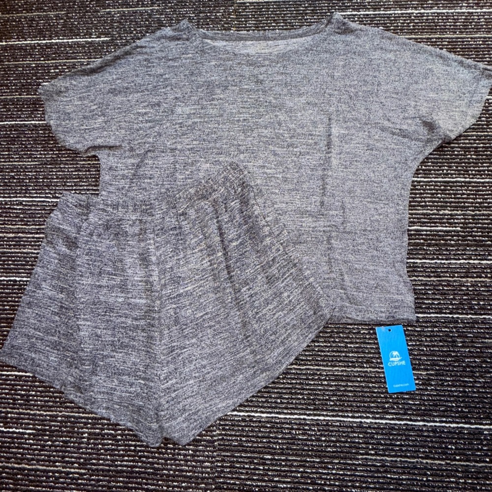 Cupshe Lounge Set Women S NWT Grey Heathered Dolman Top Shorts Set